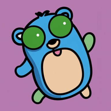 Create a go blue gopher with pink, green, and navy blue.