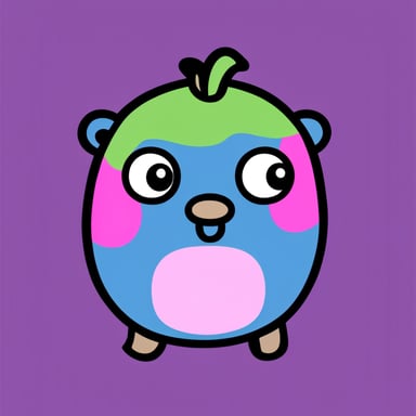 Create a go blue gopher with pink, green, and navy blue.