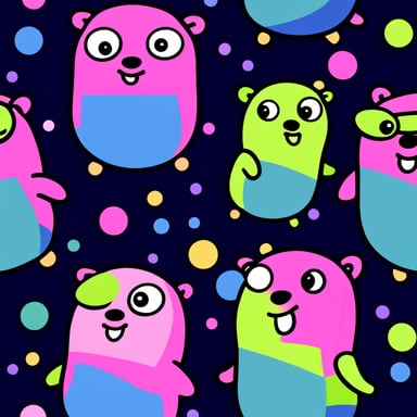 Create go blue gopher using the colors, pink, navy blue, and neon green.