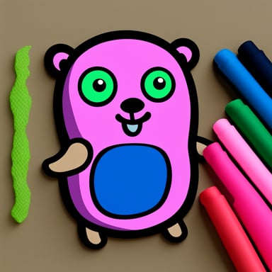 Create go blue gopher using the colors, pink, navy blue, and neon green.