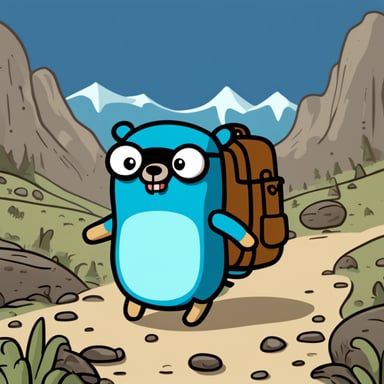 Go Blue Gopher as a character in Adventure Time style, embarking on a joyful adventure.
