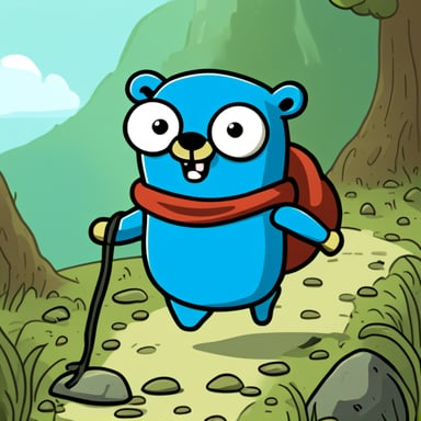 Go Blue Gopher as a character in Adventure Time style, embarking on a joyful adventure.