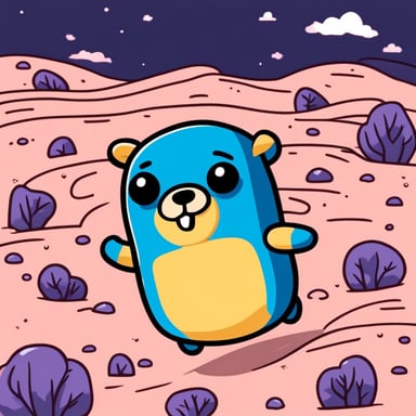 Go Blue Gopher as a character in Adventure Time style, embarking on a joyful adventure.