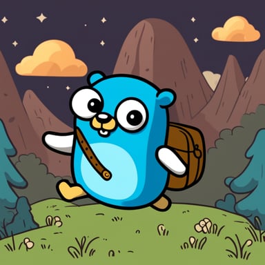 Go Blue Gopher as a character in Adventure Time style, embarking on a joyful adventure.