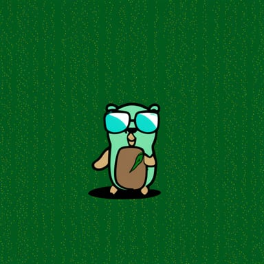 Go Blue Gopher in Matrix with green text background like Neo