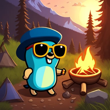 Go Blue Gopher goes on a hacker camping trip.