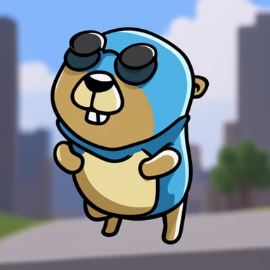 A go blue gopher wearing an anime girl t-shirt.
