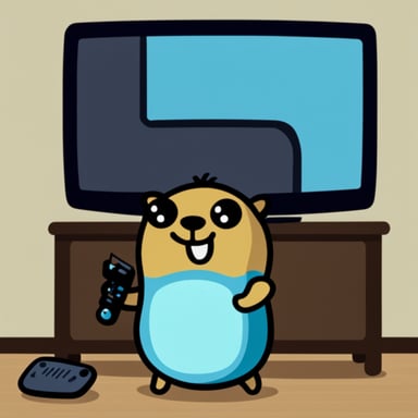 Happy Go Blue Gopher watching TV.