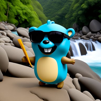 Go Blue Gopher holding a video frame roll at Rio de Janeiro.