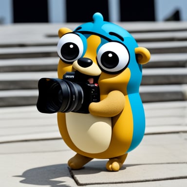 Go Blue Gopher holding a video frame roll at Rio de Janeiro.