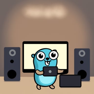Go Blue Gopher holding a tablet playing Live Streaming without a background scene.