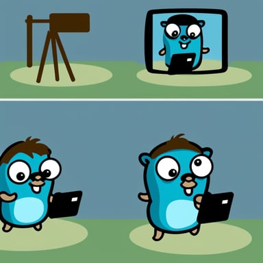 A Go Blue Gopher playing a video, with only the gopher in the scene, no backgrounds or objects.