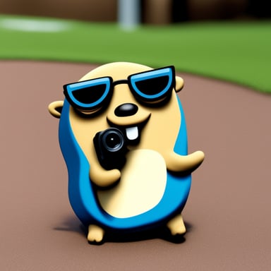 A Go Blue Gopher playing a video, with only the gopher in the scene, no backgrounds or objects.
