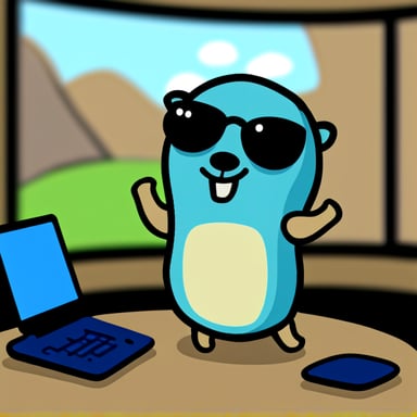 A Go Blue Gopher playing a video, with only the gopher in the scene, no backgrounds or objects.