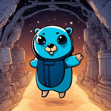 Go blue gopher as Xenon, girl of the 21st century, in a gaseous space with no discernible environment.