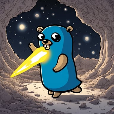 Go blue gopher as Xenon, girl of the 21st century, in a gaseous space with no discernible environment.