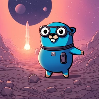 Go blue gopher as Xenon, girl of the 21st century, in a gaseous space with no discernible environment.
