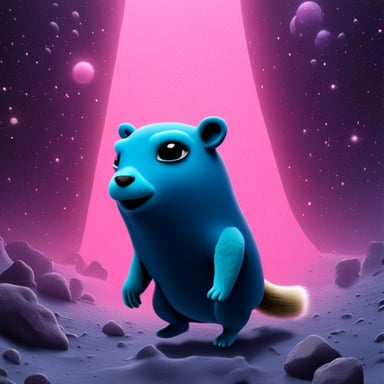 Go blue gopher as Xenon, girl of the 21st century, in a gaseous space with no discernible environment.