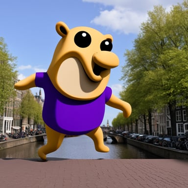 Go Blue Gopher with a purple shirt in Amsterdam.