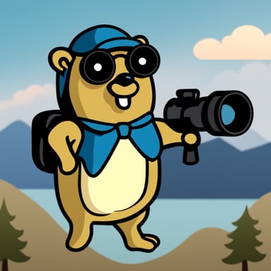 Go Blue Gopher with binoculars, serving as an icon inspired by the original gopher.