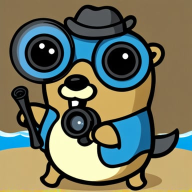 Go Blue Gopher with binoculars, serving as an icon inspired by the original gopher.