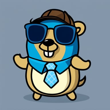 A go blue gopher in 2D style, wearing a tie-dye and glasses.