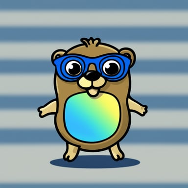 A go blue gopher in 2D style, wearing a tie-dye and glasses.