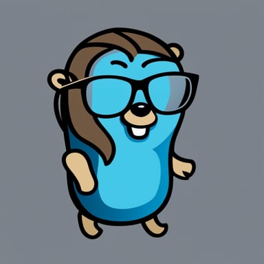 A go blue gopher in 2D style, wearing a tie-dye and glasses.