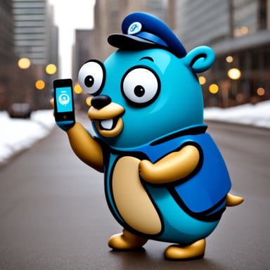 Go Blue Gopher delivering email and SMS text messages.