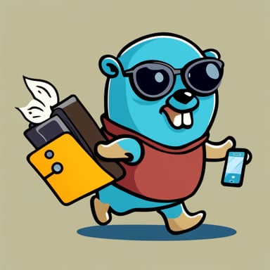 Go Blue Gopher is running with mails in his right hand to deliver them into a mailbox, while in his left hand, he is sending a text with his smartphone.