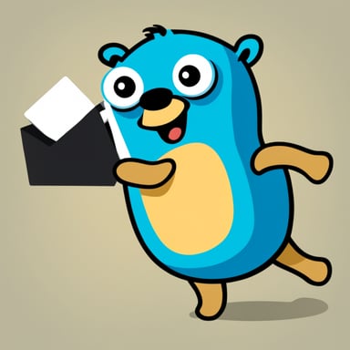 Go Blue Gopher is running with mails in his right hand to deliver them into a mailbox. He got short legs.