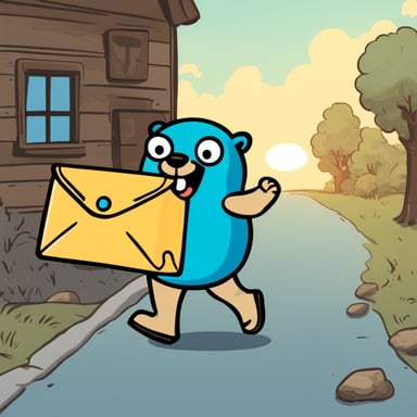 Go Blue Gopher is running with mails in his right hand to deliver them into a mailbox. He got short legs.