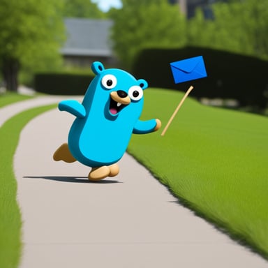 Go Blue Gopher is running to deliver mails.