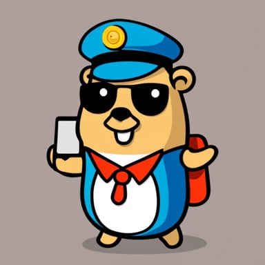 Happy Go Blue Gopher is dressed as a postman and has a smartphone in its hands.