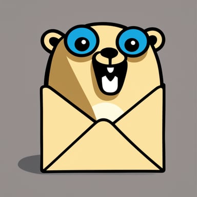 An envelope glows with a blue light, featuring the face of Go Blue Gopher.