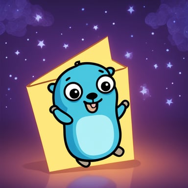 An envelope glows with a blue light, featuring the face of Go Blue Gopher.