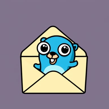 An envelope emits blue light with Go Blue Gopher's face on it.