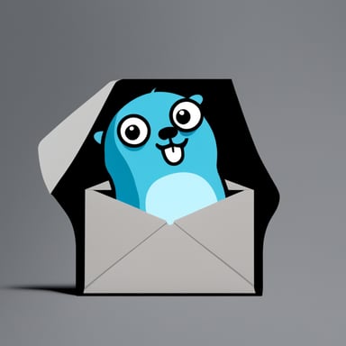 An envelope emits blue light with Go Blue Gopher's face on it.