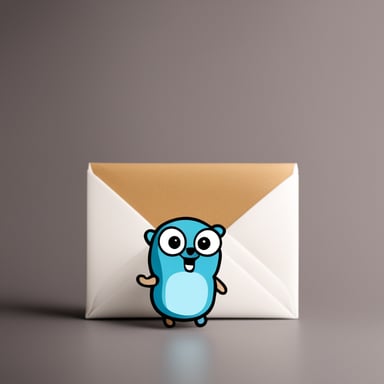 An envelope emits blue light with Go Blue Gopher's face on it.