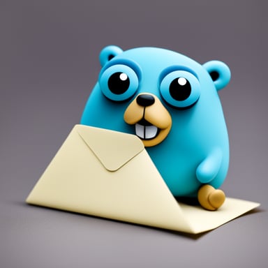 An envelope emits blue light with Go Blue Gopher's face on it.