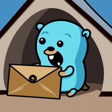 An envelope emits blue light with Go Blue Gopher's face on it.