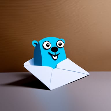 An envelope emits blue light with Go Blue Gopher's face on it.