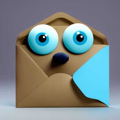 An envelope with Go Blue Gopher eyes, nose, and teeth in blue light.