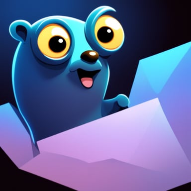 An envelope with Go Blue Gopher eyes, nose, and teeth in blue light.