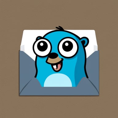 An envelope emits blue light with Go Blue Gopher's face on it.