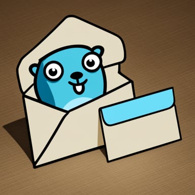 An envelope emits blue light with Go Blue Gopher's face on it.