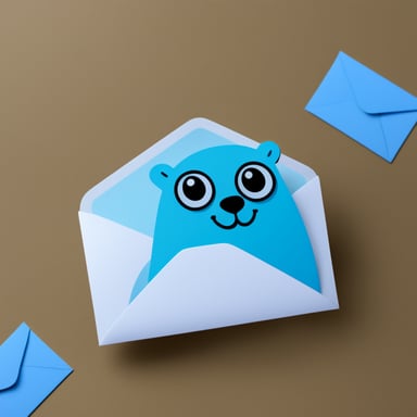 An envelope emits blue light with Go Blue Gopher's face on it.