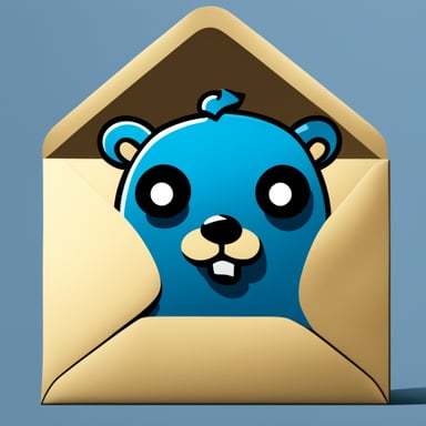 An envelope emits blue light with Go Blue Gopher's face on it.