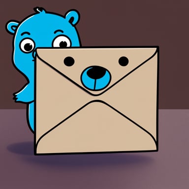 An envelope emits blue light with Go Blue Gopher's face on it.