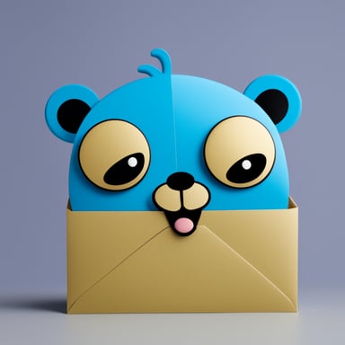 An envelope emits blue light with Go Blue Gopher's face on it.